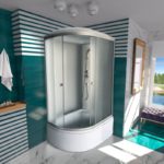 Душевая кабина в ванной комнате с высоким поддоном